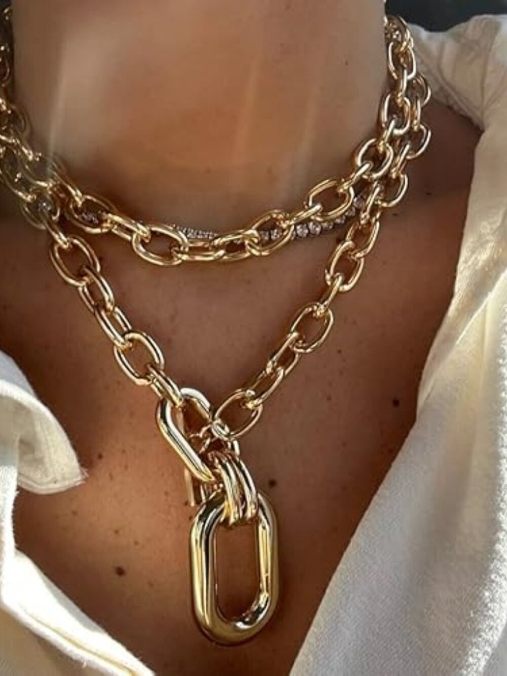 Chunky Gold Link Chain Necklace for Women Punk Statement Jewelry - Picture 5 of 6